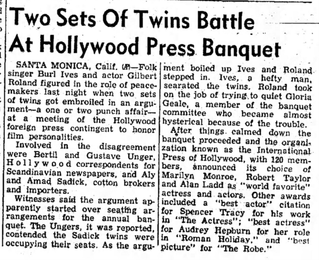 1954 Golden Globes News Article