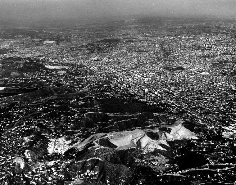 1964 aerial of land north of Lauren Canyon which would soon become LA's Mt. Oylmpus