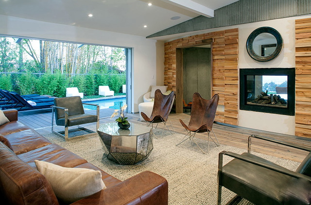 2744 Cardwell living area with fireplace and poolside