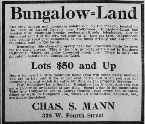 Ad for Laurel Canyon lots