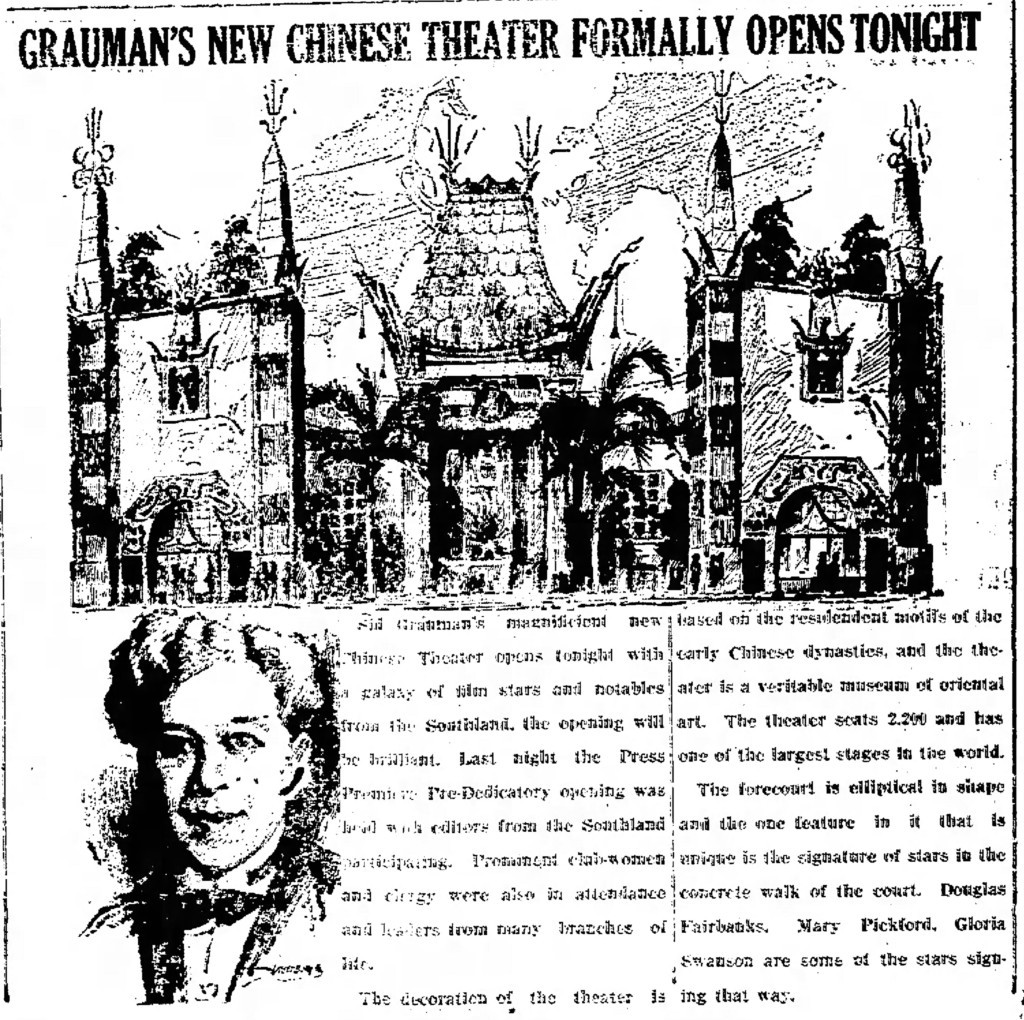 Announcement for the formal opening of the Chinese Theater