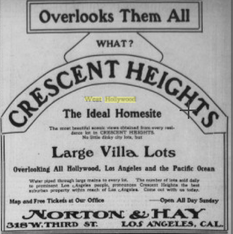 Crescent Heights real estate advertisement in the Los Angeles Herald.