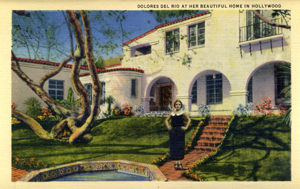 Postcard of Dolores del Rio at her estate