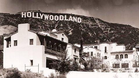 Photograph looking on the Hollywood sign and residential area