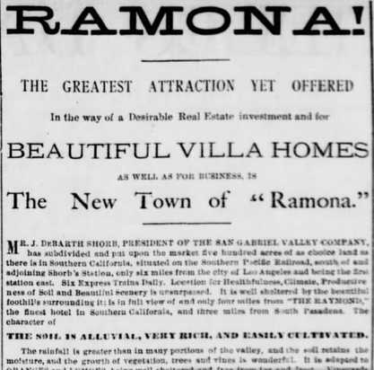 Ramona newspaper advertisement