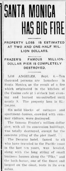 Santa Monica Fire Newspaper Article 1912