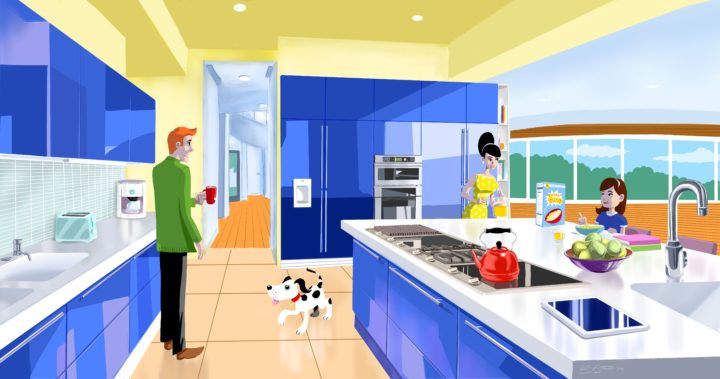 Cartoon illustration of kitchen